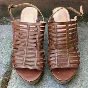 Franco sarto tan woven 4" wedge heels size 6.5